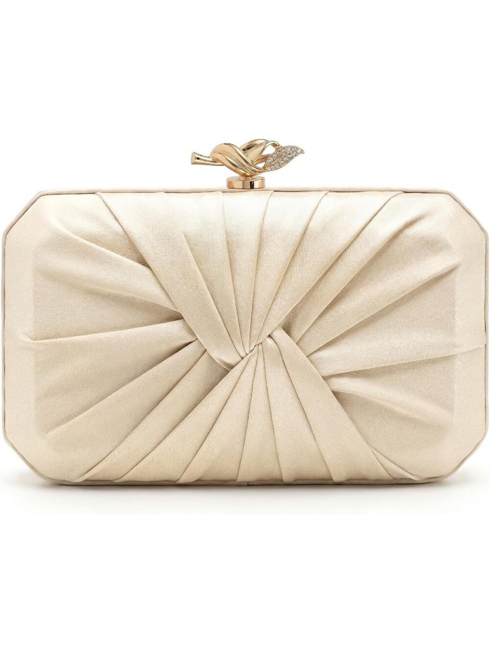 Women's Champagne Gold Satin Pleated Clutch Purse Wedding Party Evening Bag